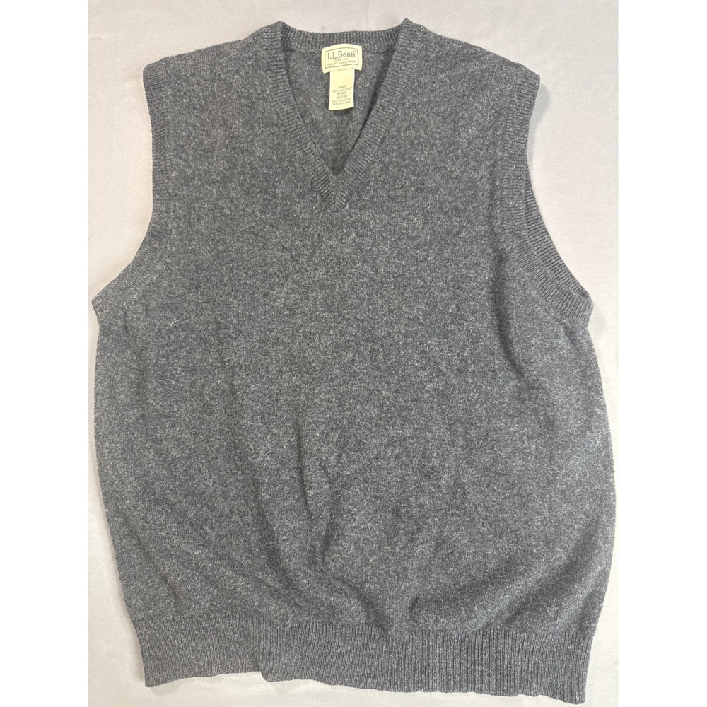 LL Bean Mens Medium Gray 100% Lambswool V-Neck Sweater Vest Heathered QY80